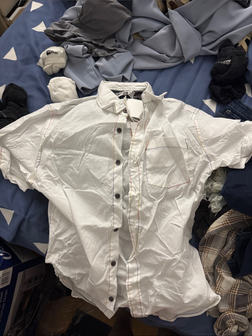 Men's White Rainbow Short-Sleeve Casual Button-Up Shirt